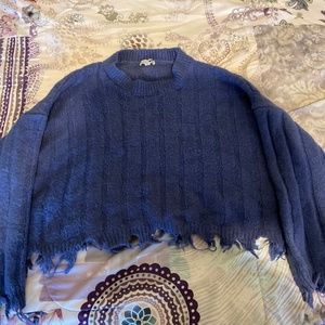 Fashion Nova Frayed Thick Blue Long Sleeve